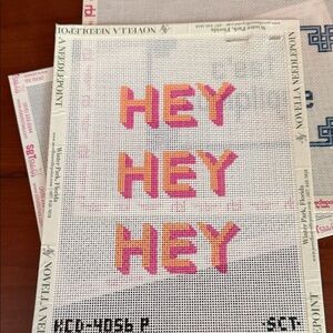 Colorful Needlepoint Canvas with 'HEY' Design